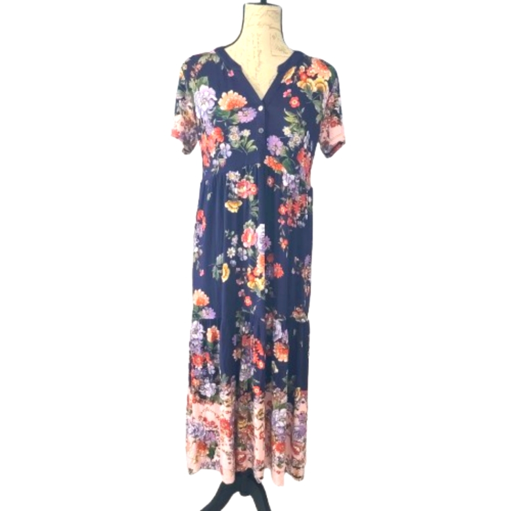 Johnny Was Navy Floral Maxi Dress